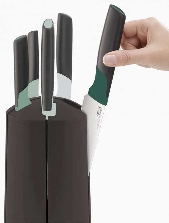 Set de cutite Joseph Joseph Elevate 10541, Otel japonez, Suport rotativ, Fara BPA, Negru/verde