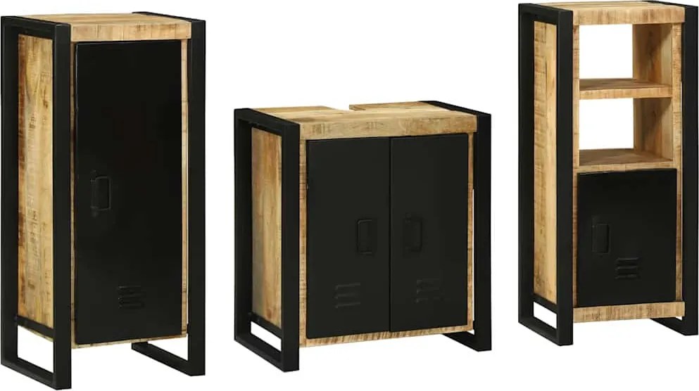 vidaXL Set de mobilier pentru baie cu sertar 3 pcs Lemn de mango solid