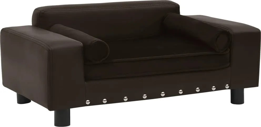 vidaXL Canapea pentru câini, maro, 81x43x31cm, pluș & piele ecologică