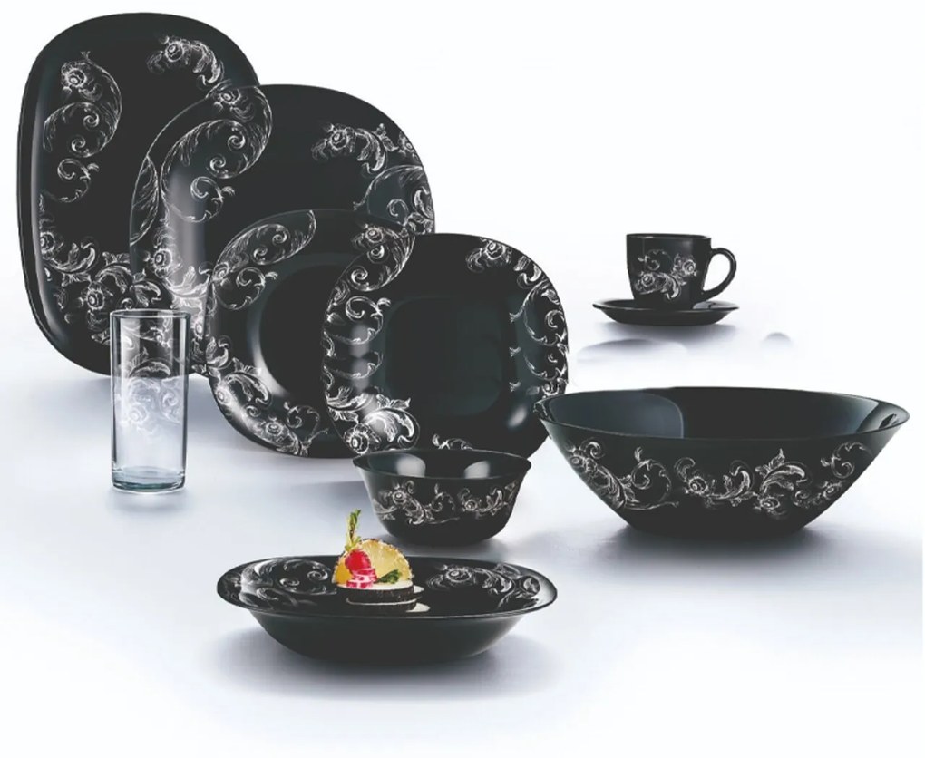 Serviciu de masa 44 piese, Luminarc, Doucine, opal, negru/alb