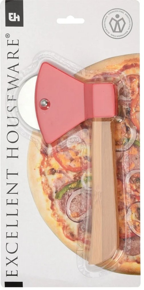 Feliator pentru pizza, 20x10x2 cm, otel inoxidabil, rosu/maro