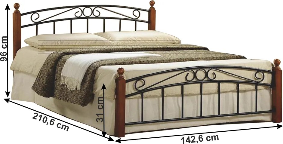 Pat, lemn cireş/negru metal, 140x200, DOLORES