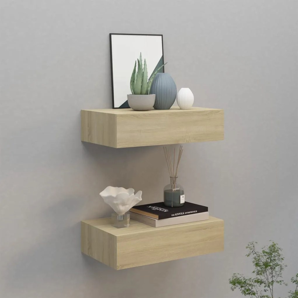 vidaXL Dulapuri de perete cu sertar, 2 buc., stejar, 40x23,5x10 cm MDF