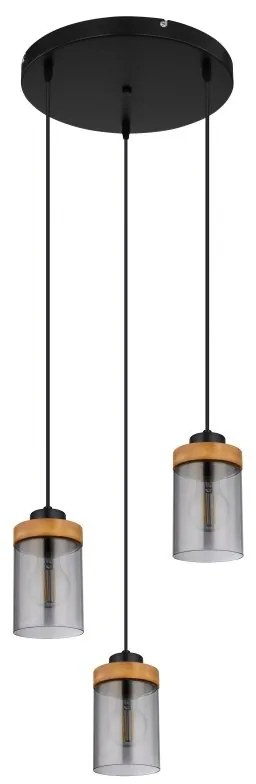 Lustra cu 3 pendule design modern FINCA negru mat, maro inchis