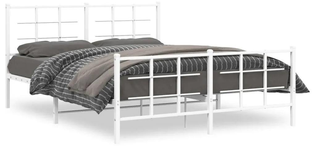 355631 vidaXL Cadru de pat metalic cu tăblie, alb, 160x200 cm