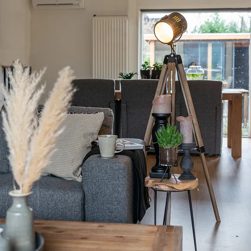 Lampă de podea inteligentă cu trepied din lemn cu spot de studio incl. Wifi B35 - Braha