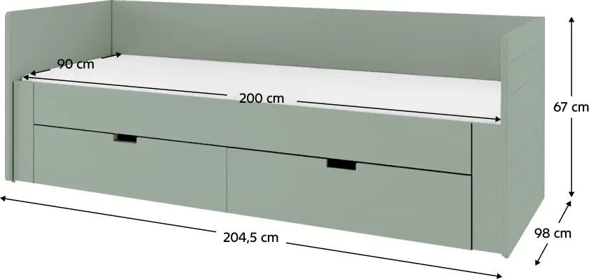 Patul extensibil, verde-gri, 90/180x200, ANTONY