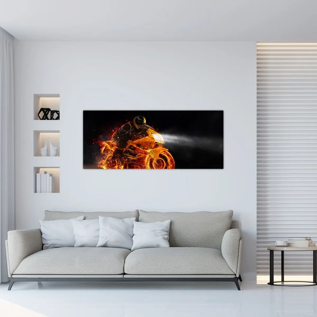 Tablou - Motociclist cu flăcări (120x50 cm)