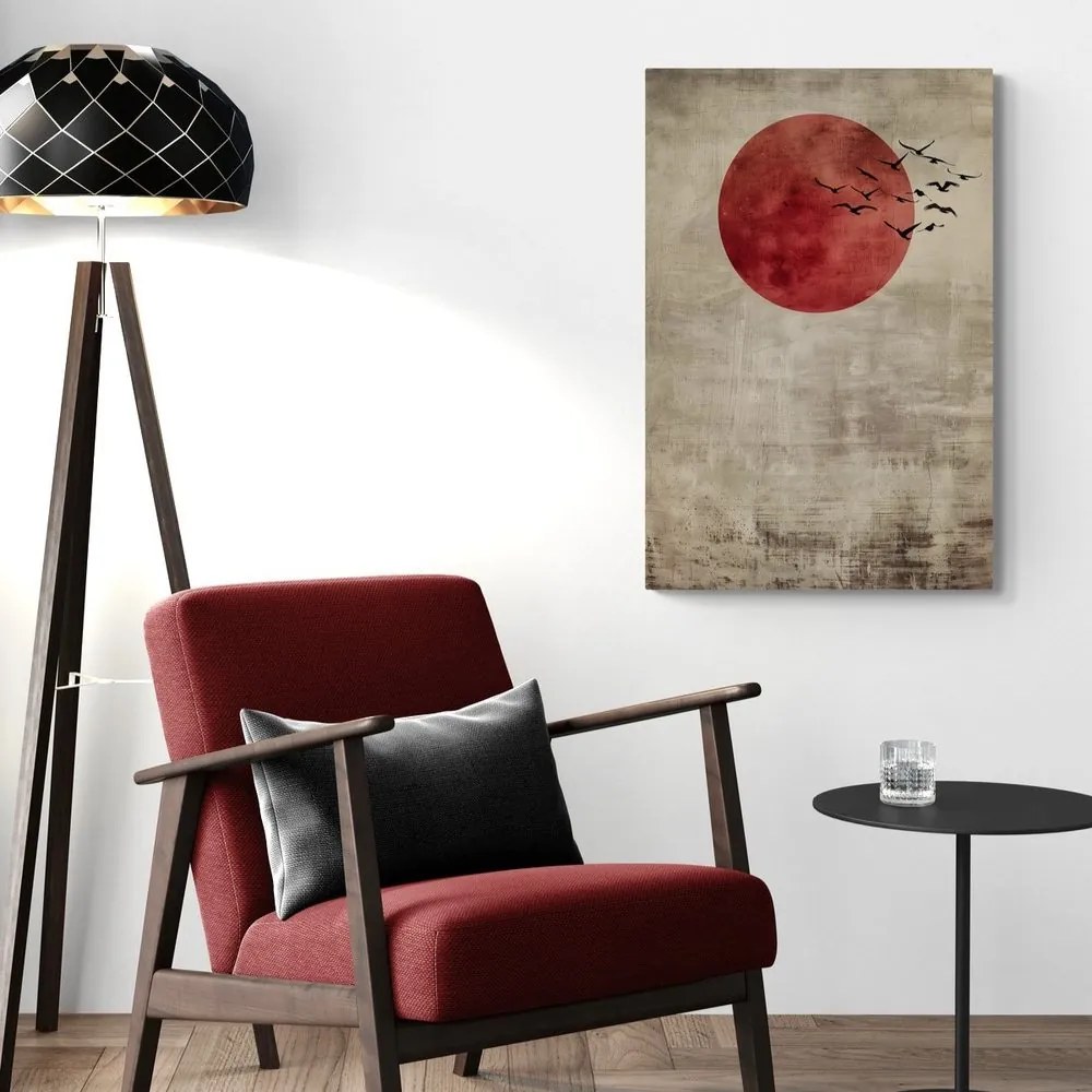 Tablou japandi lună roșie