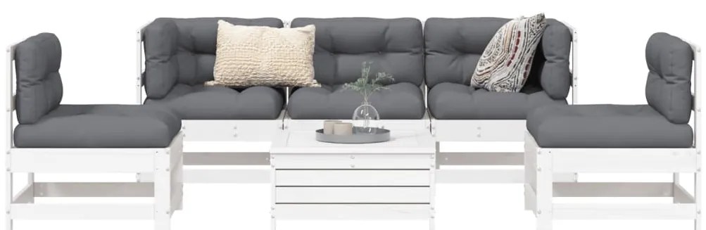 vidaXL Set canapea de grădină, 6 piese, alb, lemn masiv pin