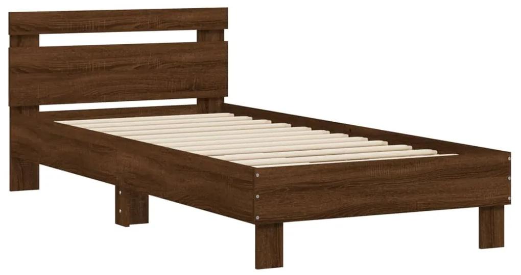 838567 vidaXL Cadru de pat cu tăblie, stejar maro, 90x190 cm, lemn prelucrat