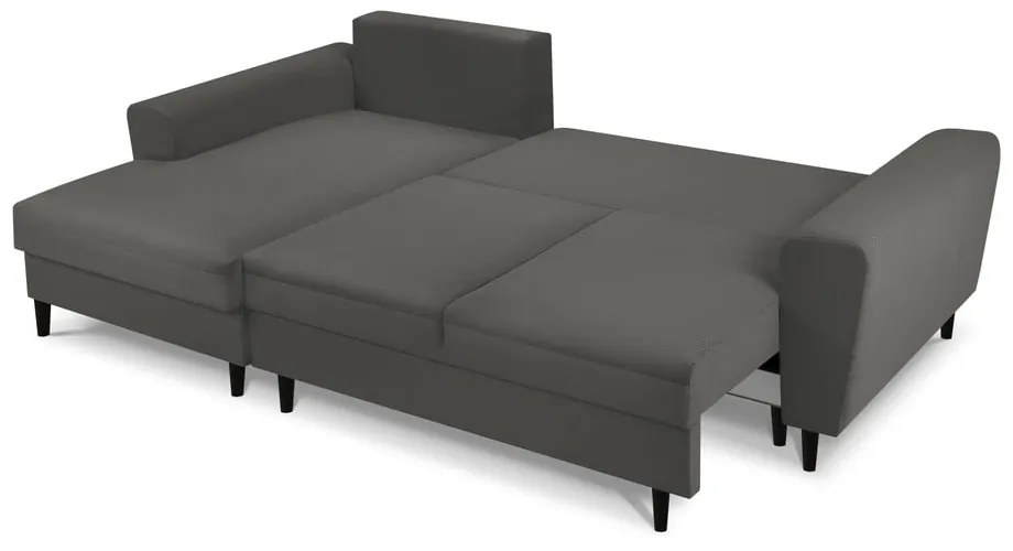 Colțar extensibil cu tapițerie reiată și șezlong pe partea stângă Micadoni Home Moghan, gri închis