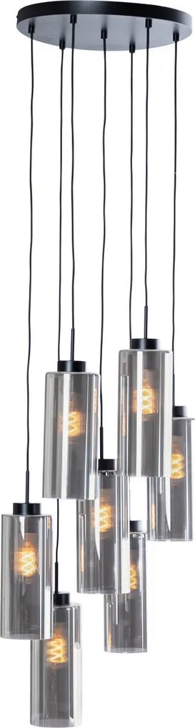 Lampă suspendată Art Deco neagră cu sticlă fumurie cu 7 lumini - Laura