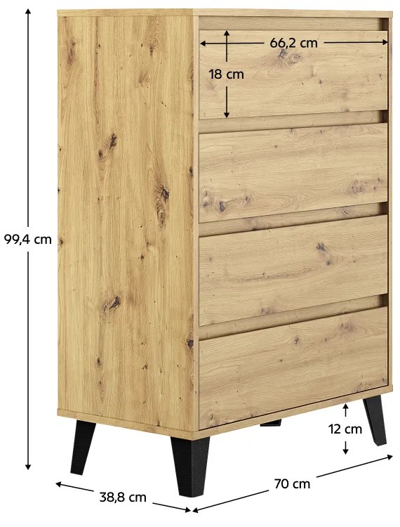 Comoda BOGAN 4S70, stejar Artisan