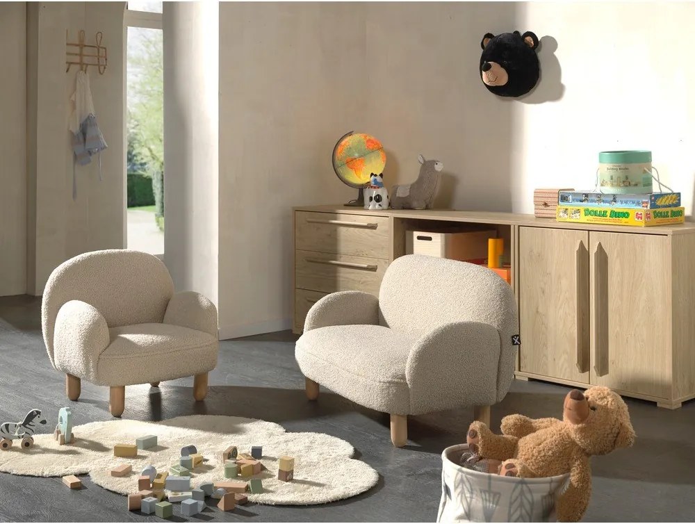 Fotoliu de copii bej cu tapițerie din țesătură bouclé Rocky – Vipack