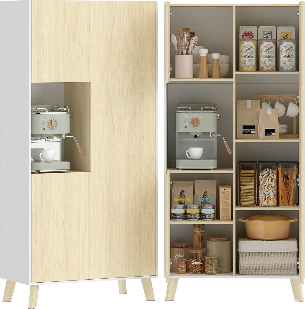 HOMCOM Dulap de bucătărie 170 cm, dulap modern cu compartiment deschis, polițe reglabile, aspect lemn natural | Aosom Romania