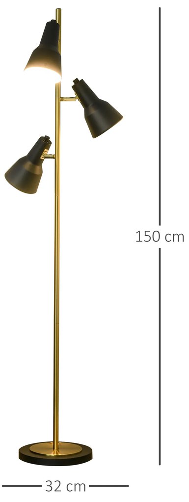 Lampa de podea de 150 cm cu 3 abajururi reglabile, baza rotunda, metal, bronz, 32x32x150 cm HOMCOM | Aosom RO