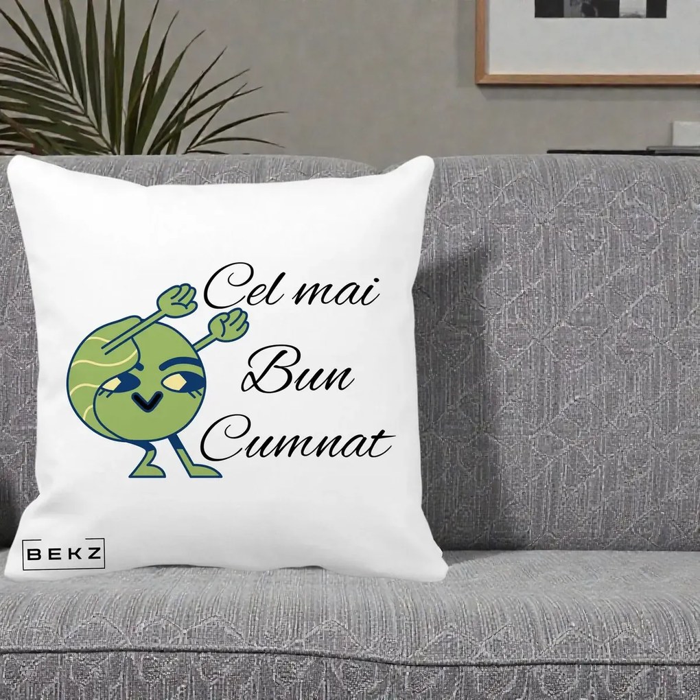 Cadou pentru Cumnat - Perna Personalizata Cel mai Bun Cumnat cu Personaj Funny Verde, 40x40 cm, Alba Mata, Husa Detasabila, Perna Inclusa, BEKZ®
