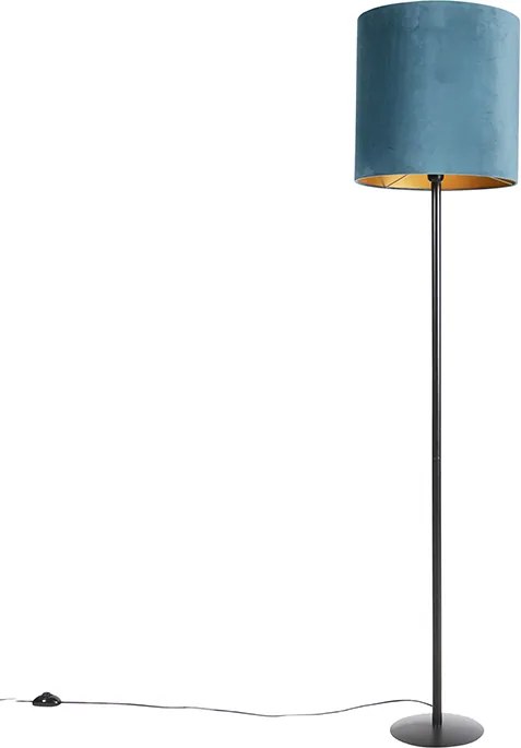 Lampă de podea cu abajur din catifea neagră albastru cu auriu 40 cm - Simplo