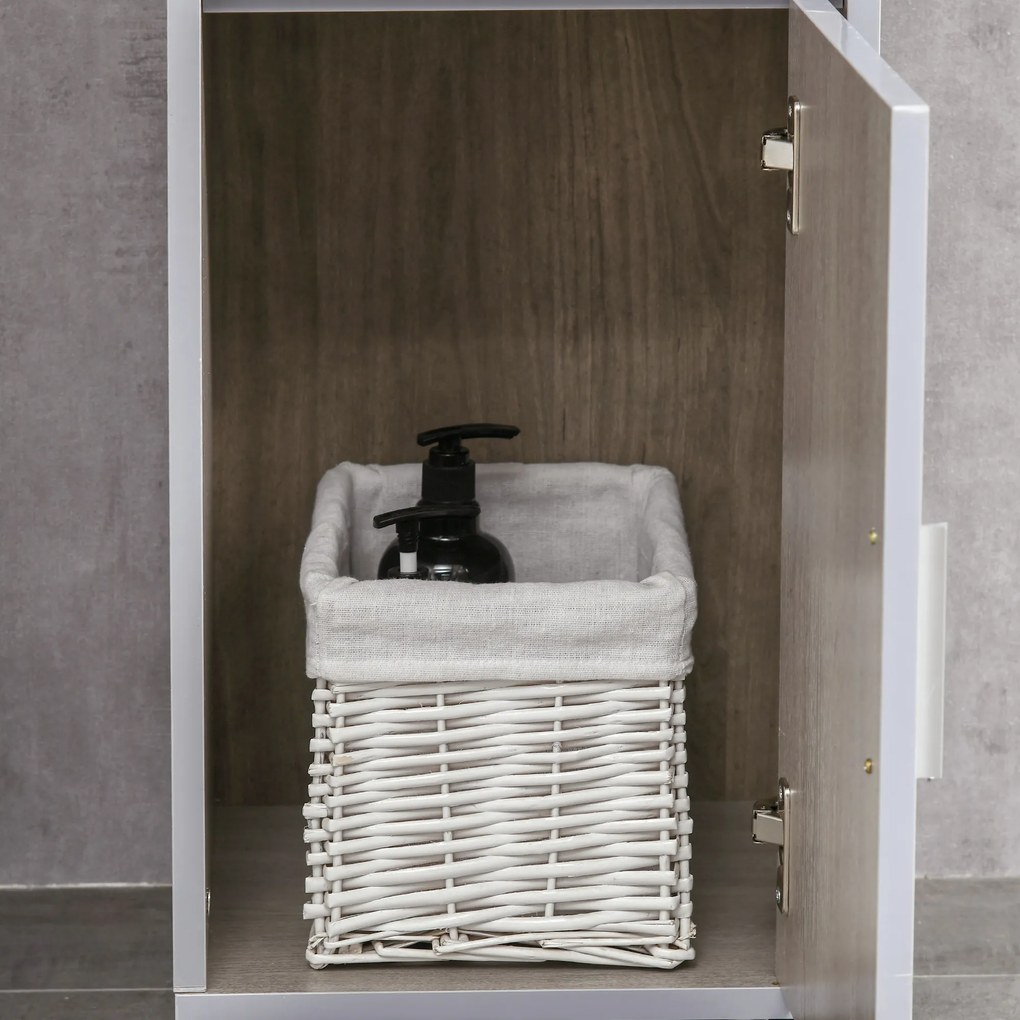KLEANKIN Mobilier pentru baie inaltat din MDF, 30x32x87cm, Gri si Lemn