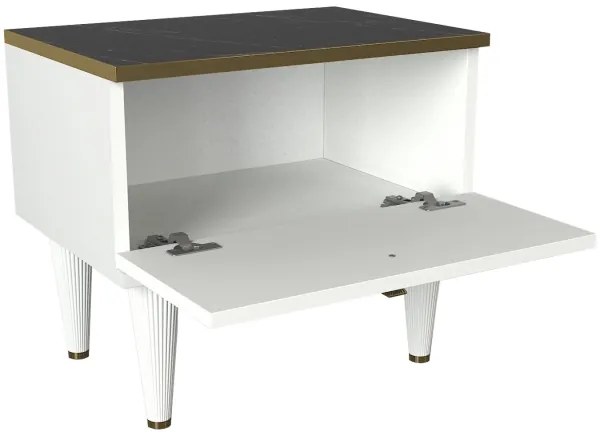 Noptieră RAVENNA 47,2x50 cm albă/neagră/aurie