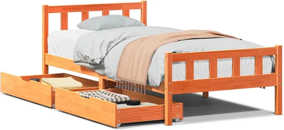 vidaXL Cadru pat fără saltea, maro ceruit, 75x190 cm, lemn masiv pin