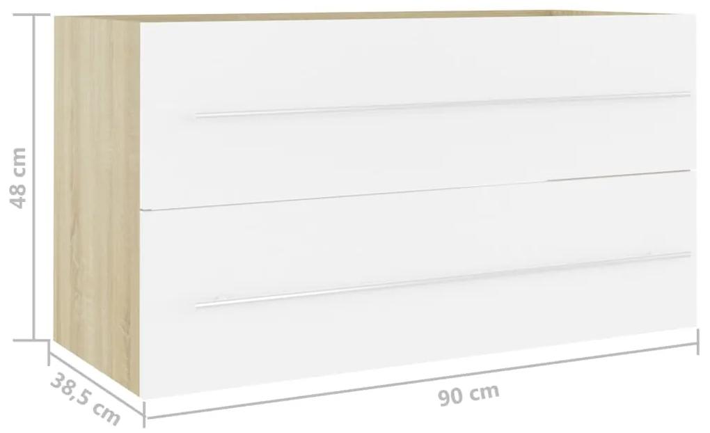 Dulap de chiuveta, alb si stejar Sonoma, 90x38,5x48 cm, PAL alb si stejar sonoma, fara oglinda, 1