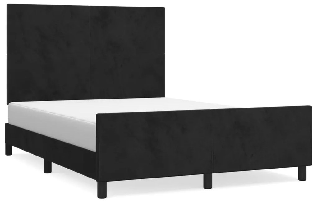 Cadru de pat cu tablie, negru, 140x200 cm, catifea Negru, 140 x 200 cm, Design simplu