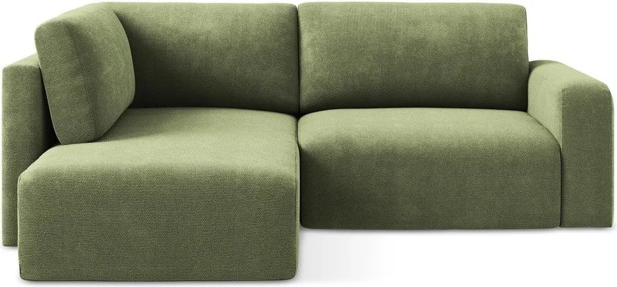 Colțar verde extensibil/cu spațiu de depozitare cu tapițerie din chenille (cu colț pe partea stângă/în formă de ”L”) Kona – Makamii