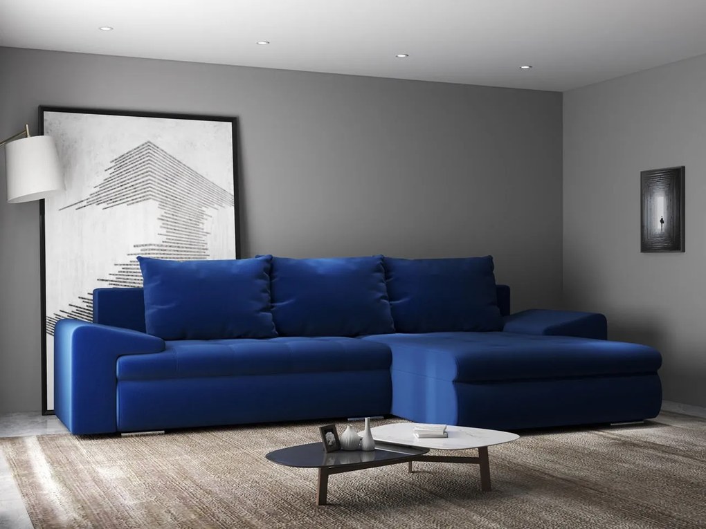 Colțar extensibil dumonde cu ladă de depozitare si sezut confortabil din spuma high-density, Leonardo Royal Albastru 260x185 cm II