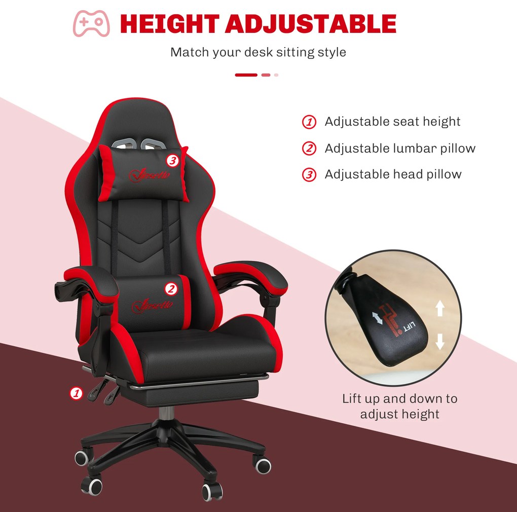 Vinsetto Scaun Gaming cu Înălțime Reglabilă și cu Spătar Rabatabil, 65x65x121-129 cm, Negru | Aosom Romania