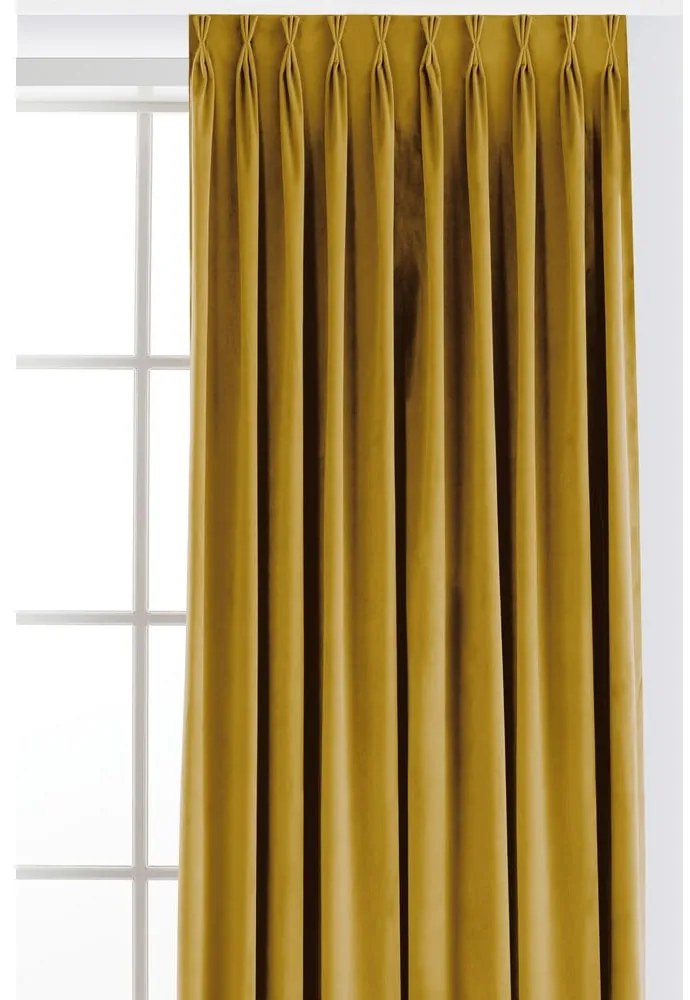 Draperie galben-muștar dimout (semi-opacă) din catifea 140x250 cm Velto – Filumi
