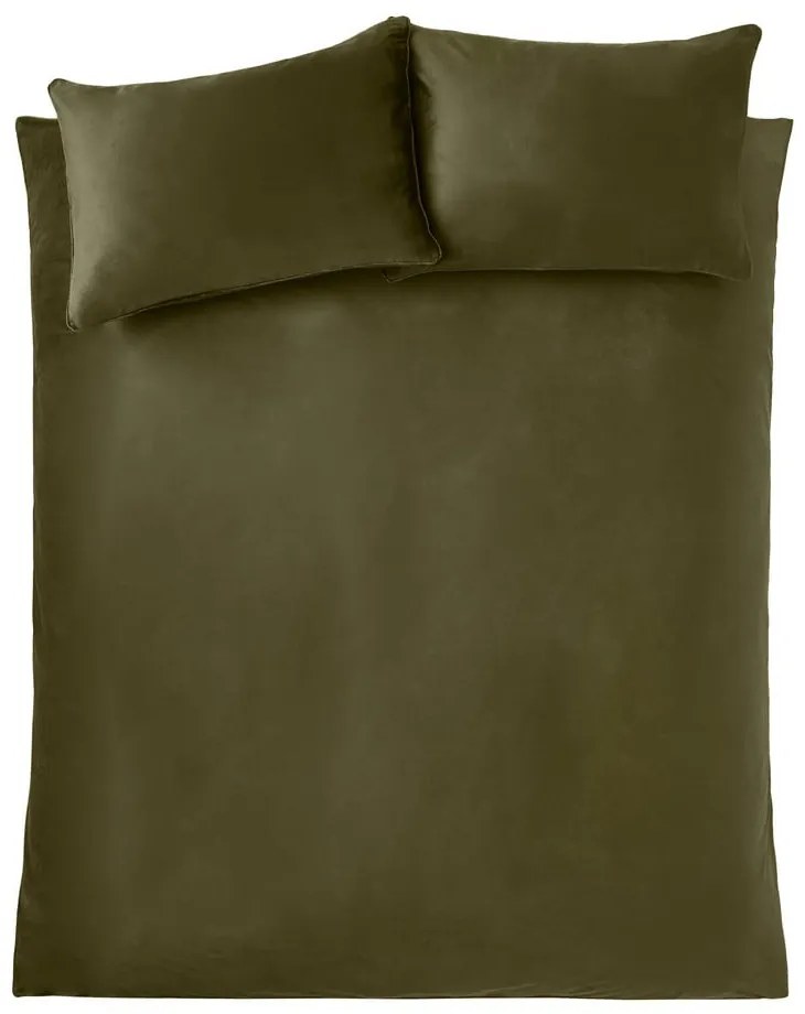 Lenjerie de pat kaki din catifea pentru pat dublu, extinsă 230x220 cm Kingsley – Catherine Lansfield