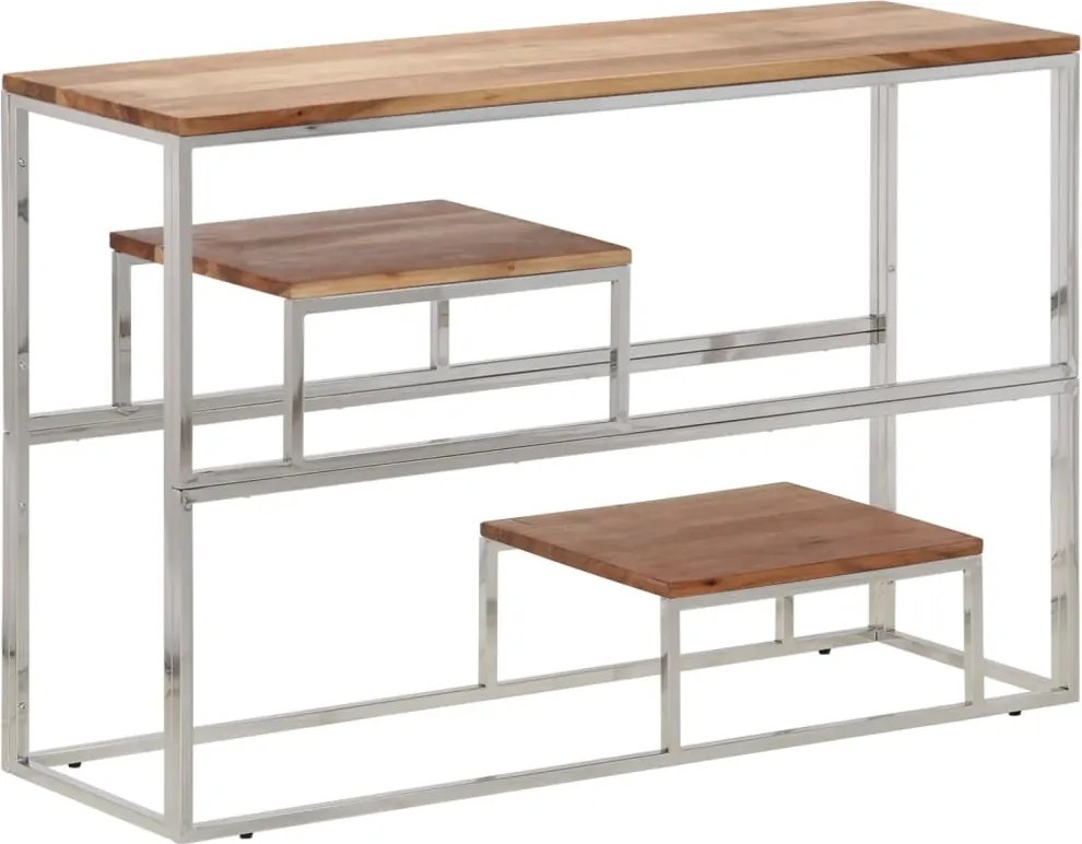 vidaXL Măsuță consolă, oțel inoxidabil argintiu și lemn masiv acacia