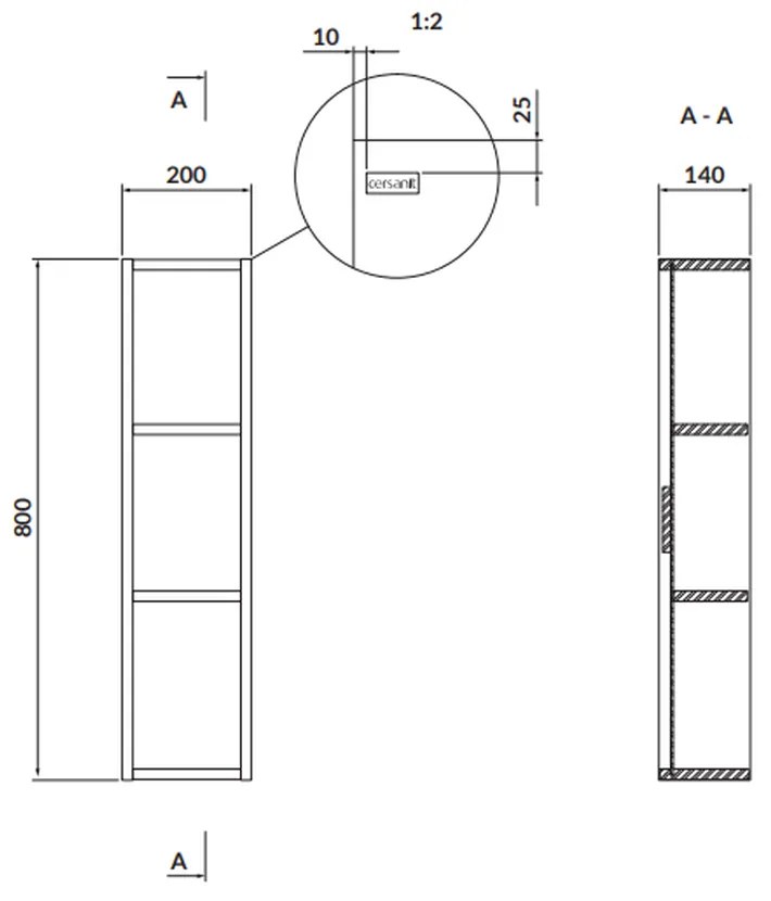 Dulap baie suspendat Cersanit Larga, 2 polite, 20 cm, albastru, montat Albastru, 200 mm