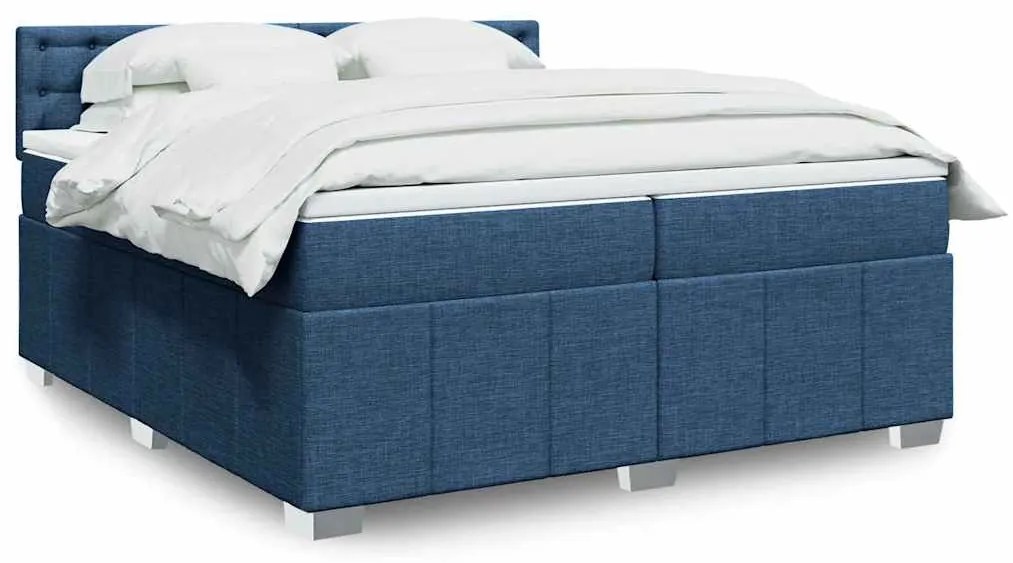 vidaXL Pat box spring cu saltea, albastru, 200x200 cm, textil