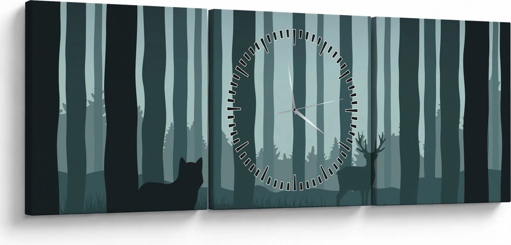 Tablou - Cerb cu lup pe stânci (cu ceas) (90x30 cm)