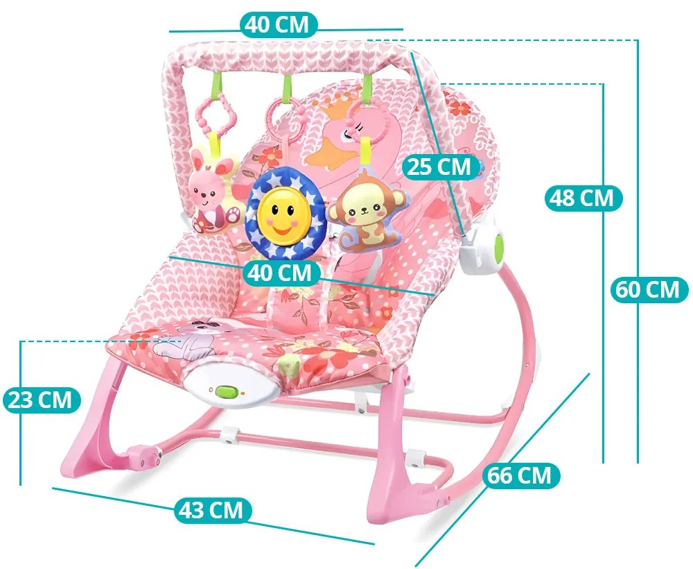 Balansoar cu vibrații și muzică, până la 18 kg, roz