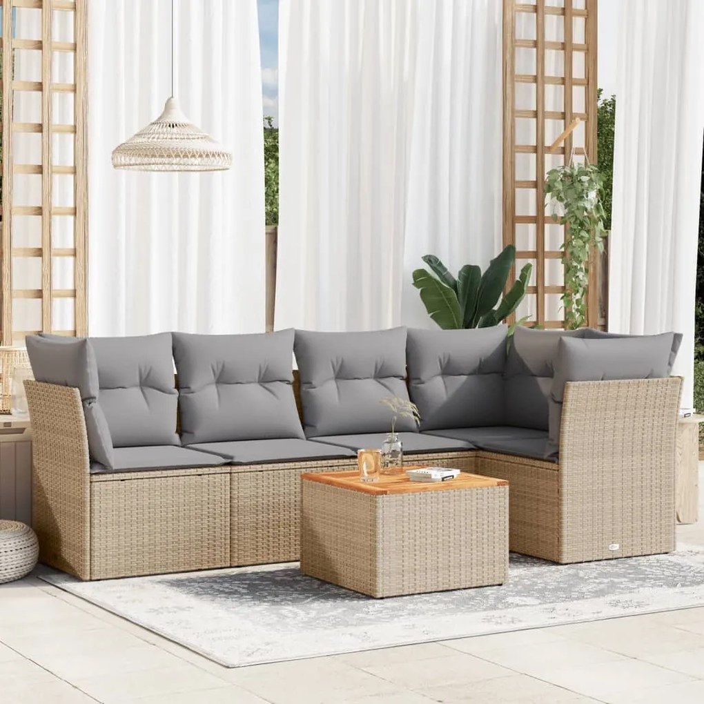 vidaXL Set canapele de grădină, 6 piese, cu perne, bej, poliratan