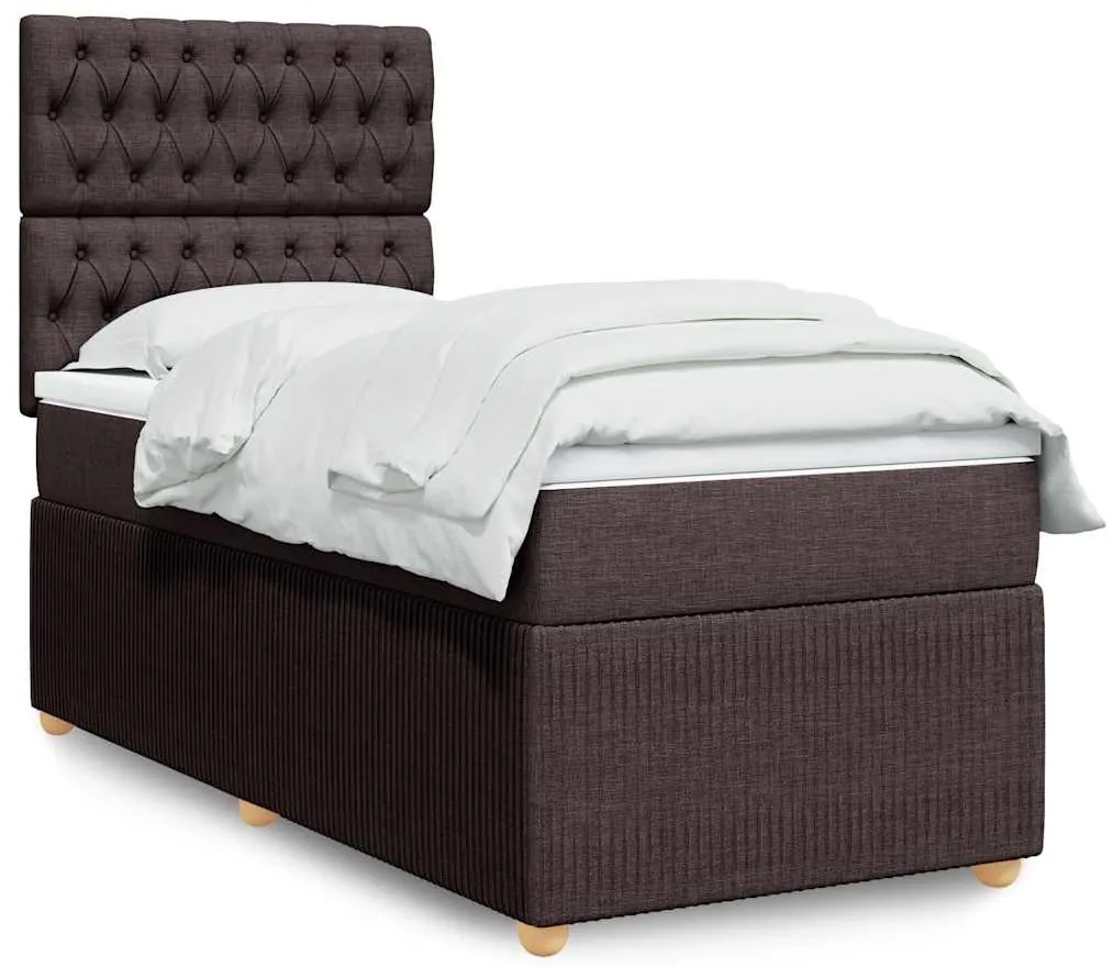 vidaXL Pat box spring cu saltea, maro închis, 90x200 cm, textil