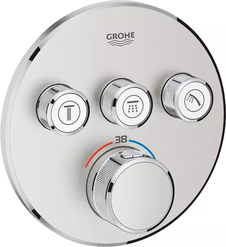 Baterie dus incastrata cu termostat Grohe Grohtherm SmartControl 3 iesiri crom periat Supersteel