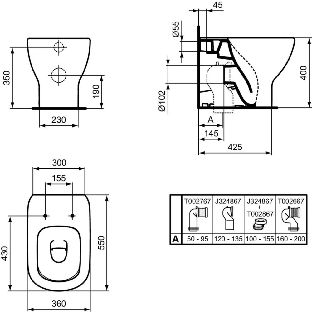 Vas wc stativ Ideal Standard Tesi AquaBlade alb lucios back to wall cu capac inclus