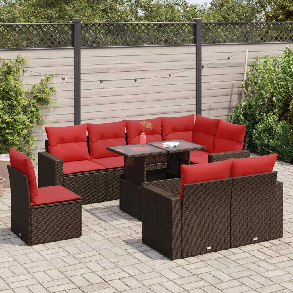 vidaXL Set canapele de grădină cu perne, 9 piese, maro, poliratan