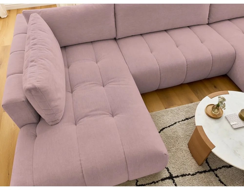 Colțar roz extensibil/cu spațiu de depozitare (cu colț pe partea stângă/în formă de "U") Fuji – Bobochic Paris