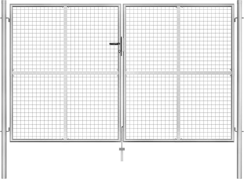 vidaXL Poartă de grădină, argintiu, 306 x 200 cm, oțel galvanizat