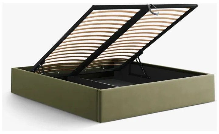 Pat matrimonial verde tapițat cu spațiu de depozitare/fără tăblie cu somieră 140x200 cm Susan – Micadoni