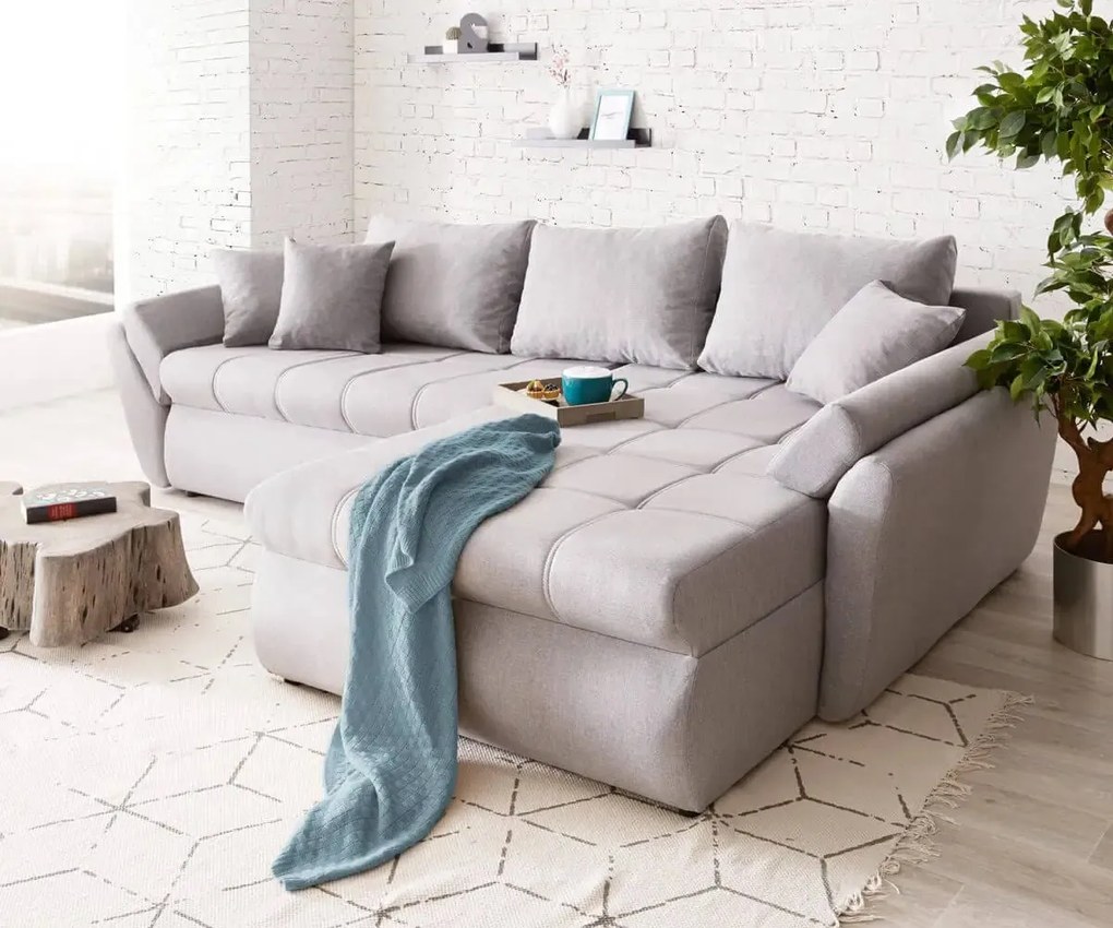 Colțar extensibil dumonde cu ladă de depozitare si sezut confortabil din spuma high-density, Loana Enjoy Grey II 270x185 cm