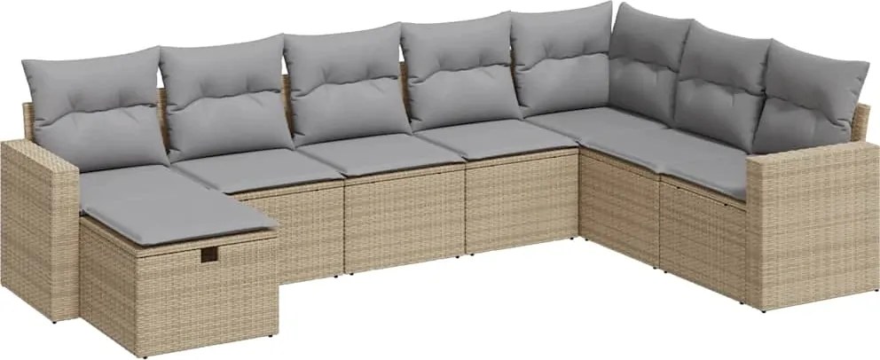 vidaXL Set canapele de grădină, 8 piese, cu perne, bej, poliratan