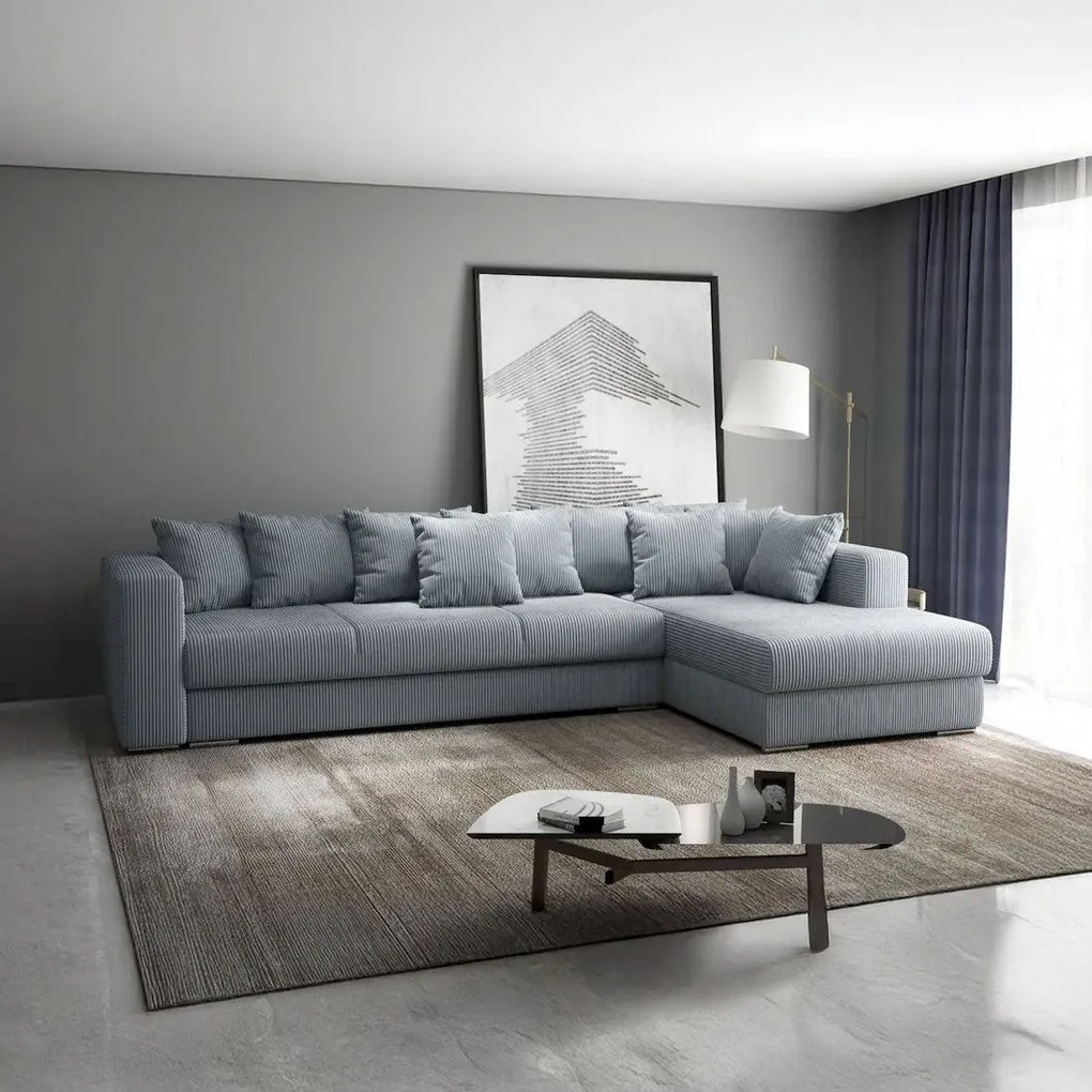 Colțar extensibil dumonde cu ladă de depozitare si sezut confortabil din spuma high-density, Gloria Zoom Grey II 320x183 cm