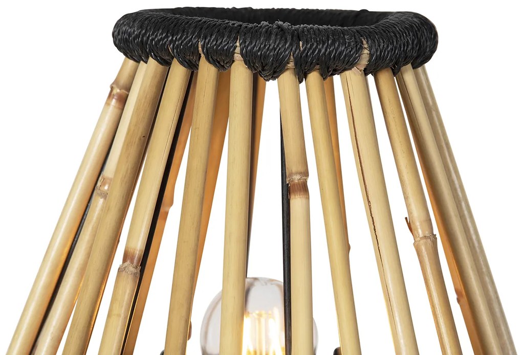 Lampă de podea cu trepied oriental din bambus cu negru - Evalin